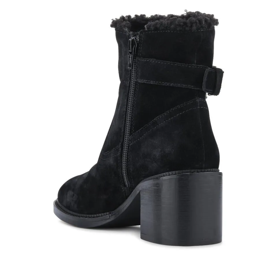 Mavis Leather Buckled Ankle Boots - Black Suede
