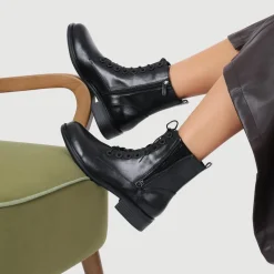 Mckenna Leather Heeled Military Boots - Black