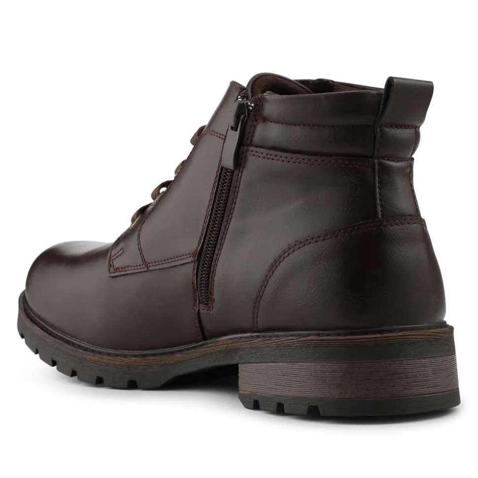 Memory Foam Lace Up Boots With Zip Fastening - Brown