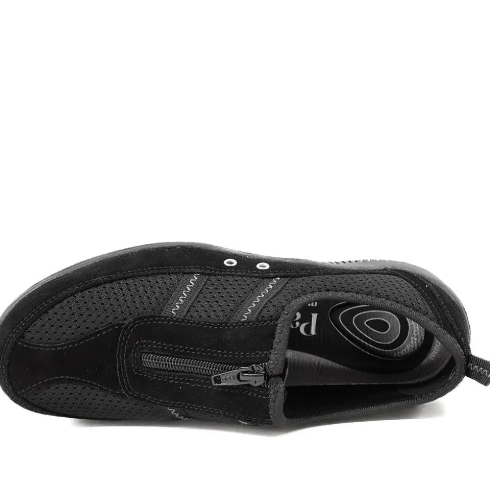 Memory Foam Leather Slip On Trainers - Black