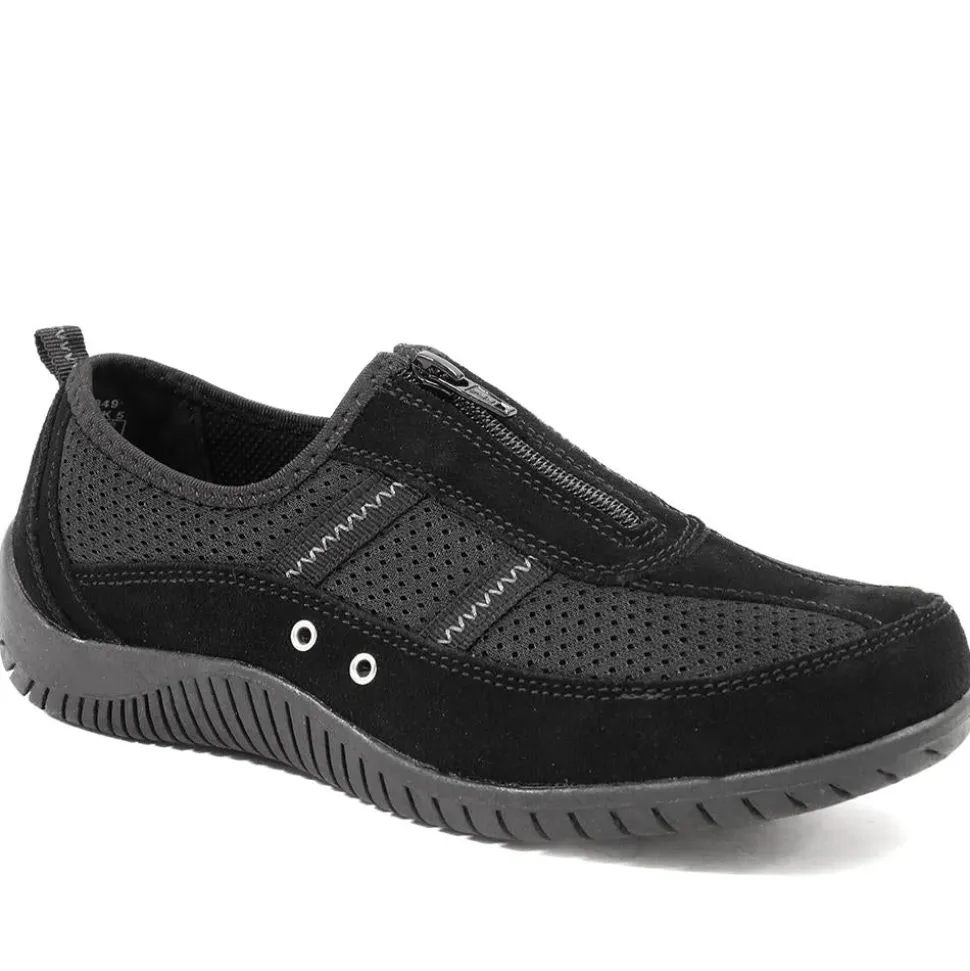 Memory Foam Leather Slip On Trainers - Black