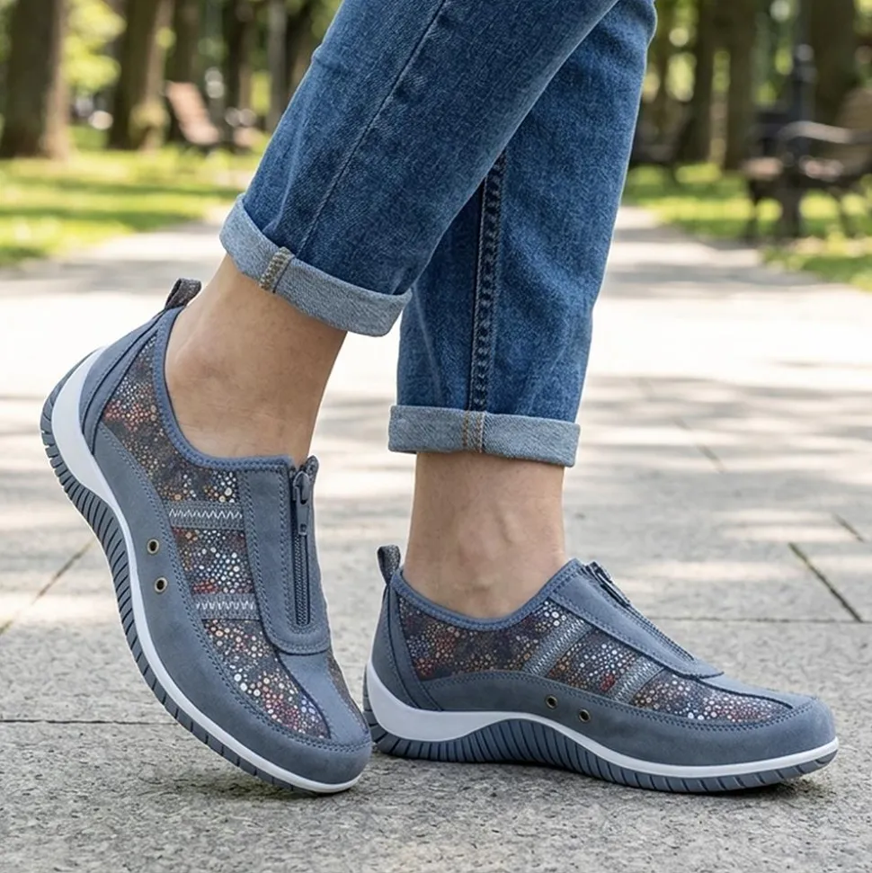 Memory Foam Leather Slip On Trainers - Blue