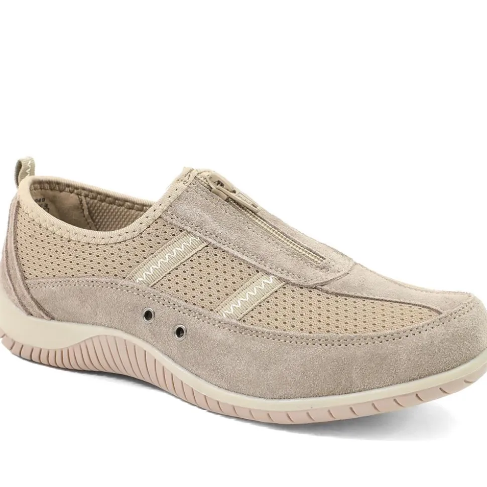 Memory Foam Leather Slip On Trainers - Taupe
