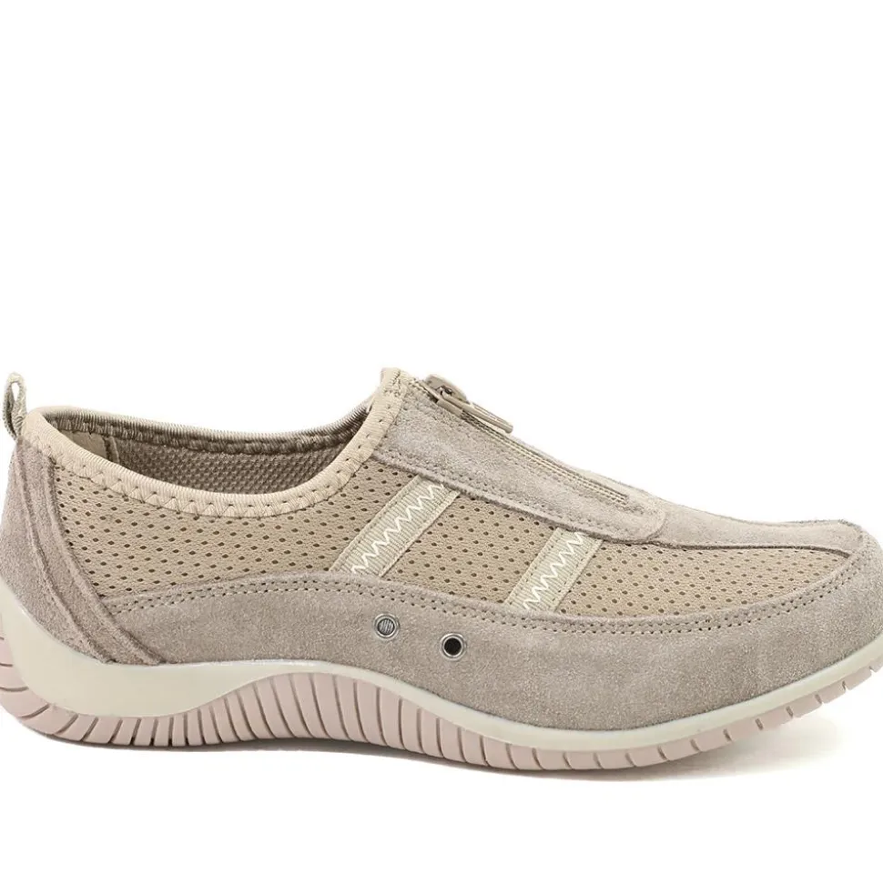 Memory Foam Leather Slip On Trainers - Taupe