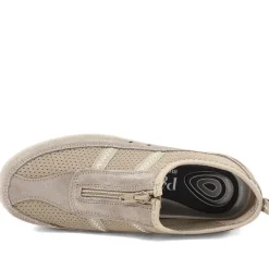 Memory Foam Leather Slip On Trainers - Taupe