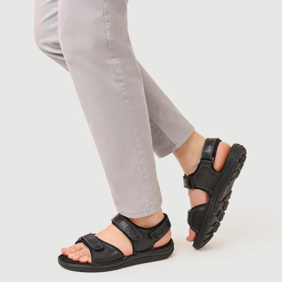 Men's Leather Adjustable Sandals - Black