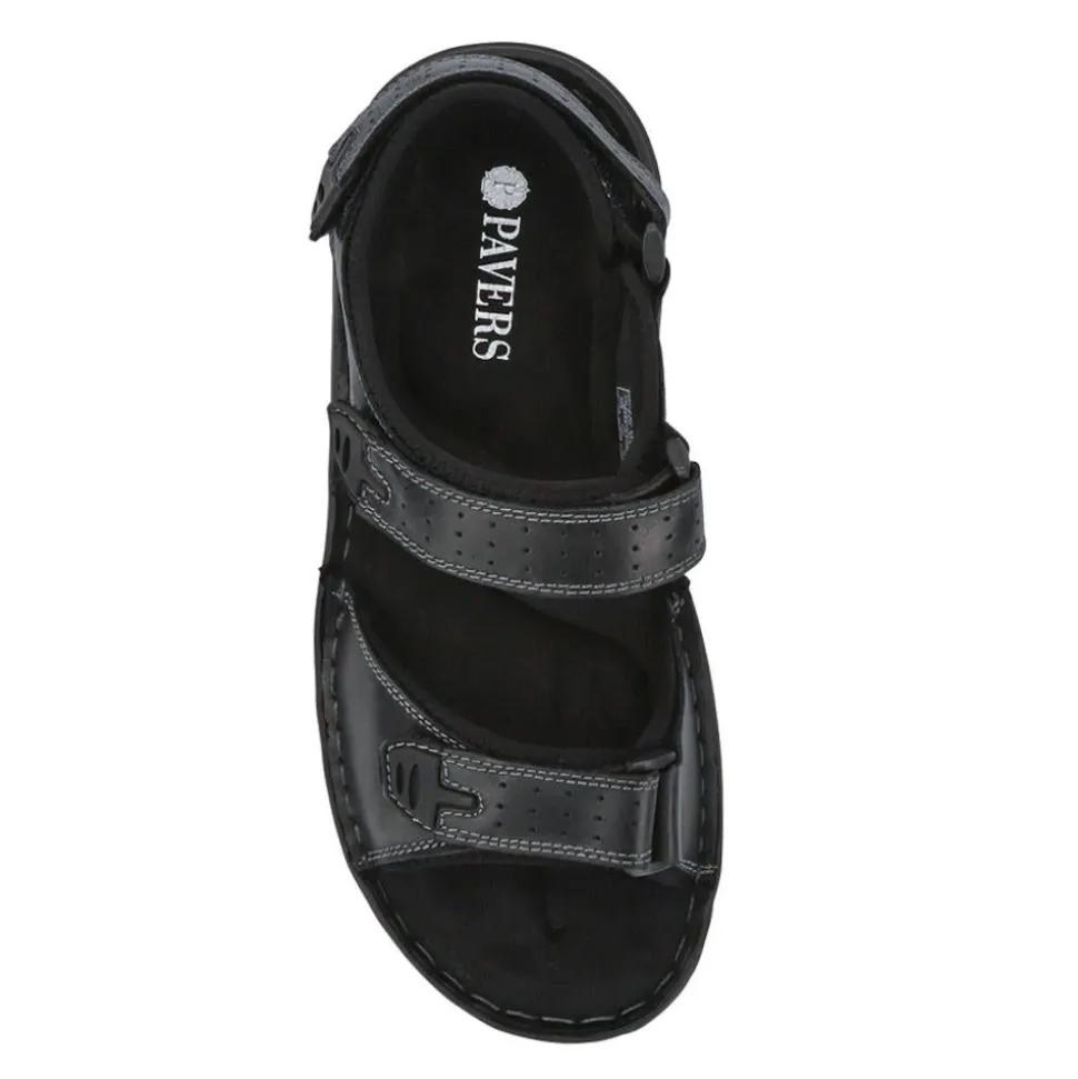 Men's Leather Adjustable Sandals - Black