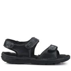 Men's Leather Adjustable Sandals - Black