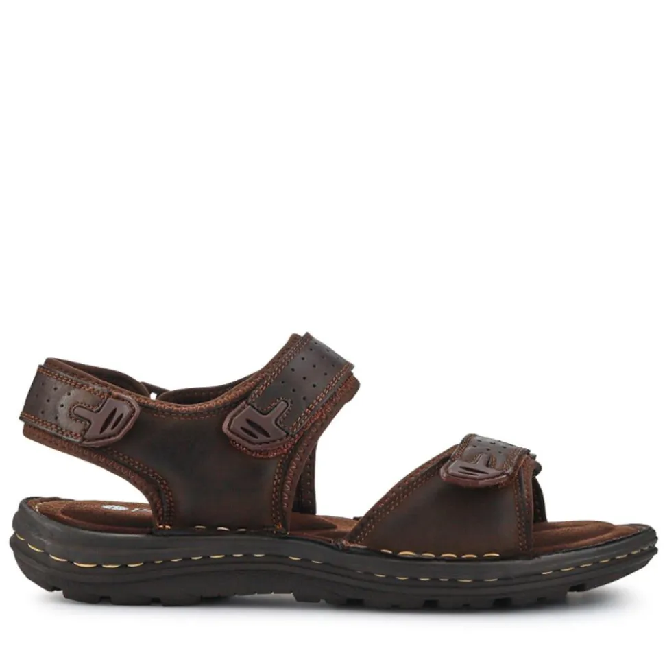 Men's Leather Adjustable Sandals - Brown