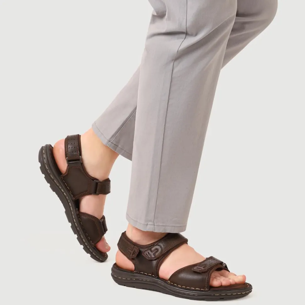 Men's Leather Adjustable Sandals - Brown