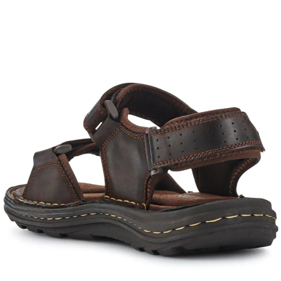 Men's Leather Adjustable Sandals - Brown