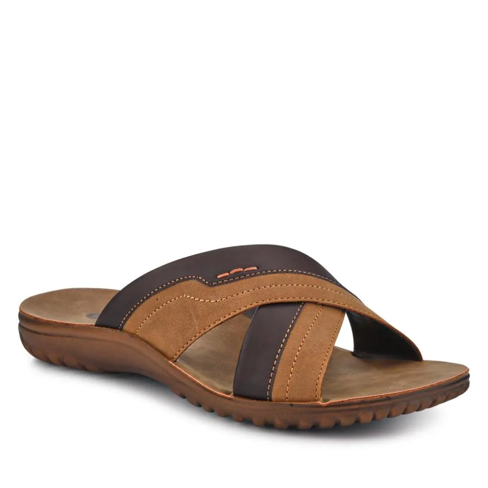 Men's Strappy Slides - Brown
