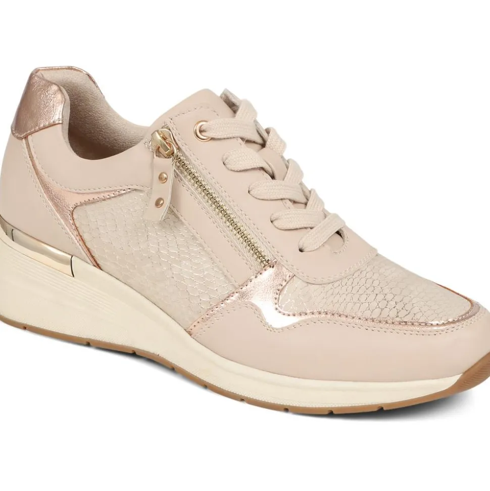 Metallic Accent Wedge Trainers - Beige
