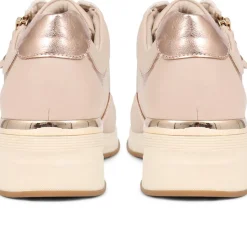 Metallic Accent Wedge Trainers - Beige