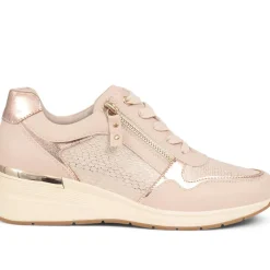 Metallic Accent Wedge Trainers - Beige