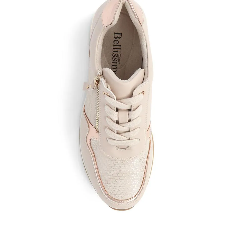 Metallic Accent Wedge Trainers - Beige