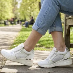 Metallic Accent Wedge Trainers - White
