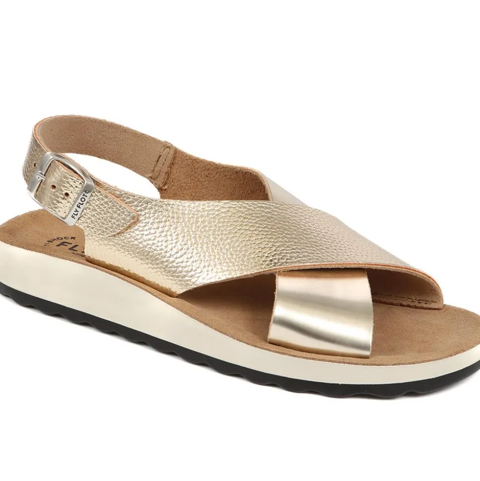 Metallic Cross Strap Sandals - Gold