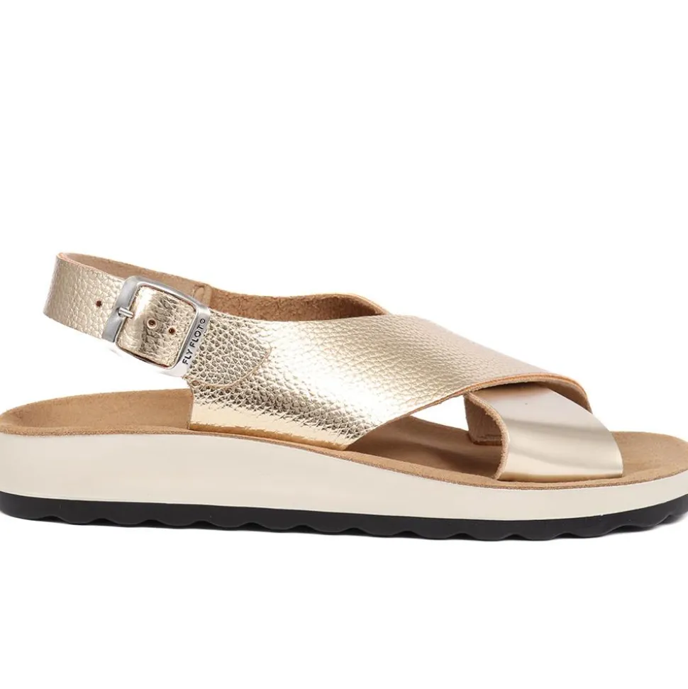 Metallic Cross Strap Sandals - Gold