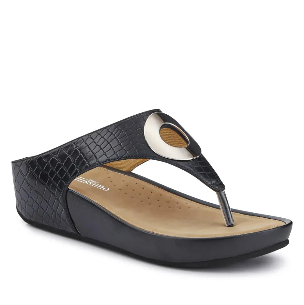 Metallic Toe Post Sandals - Black Croc
