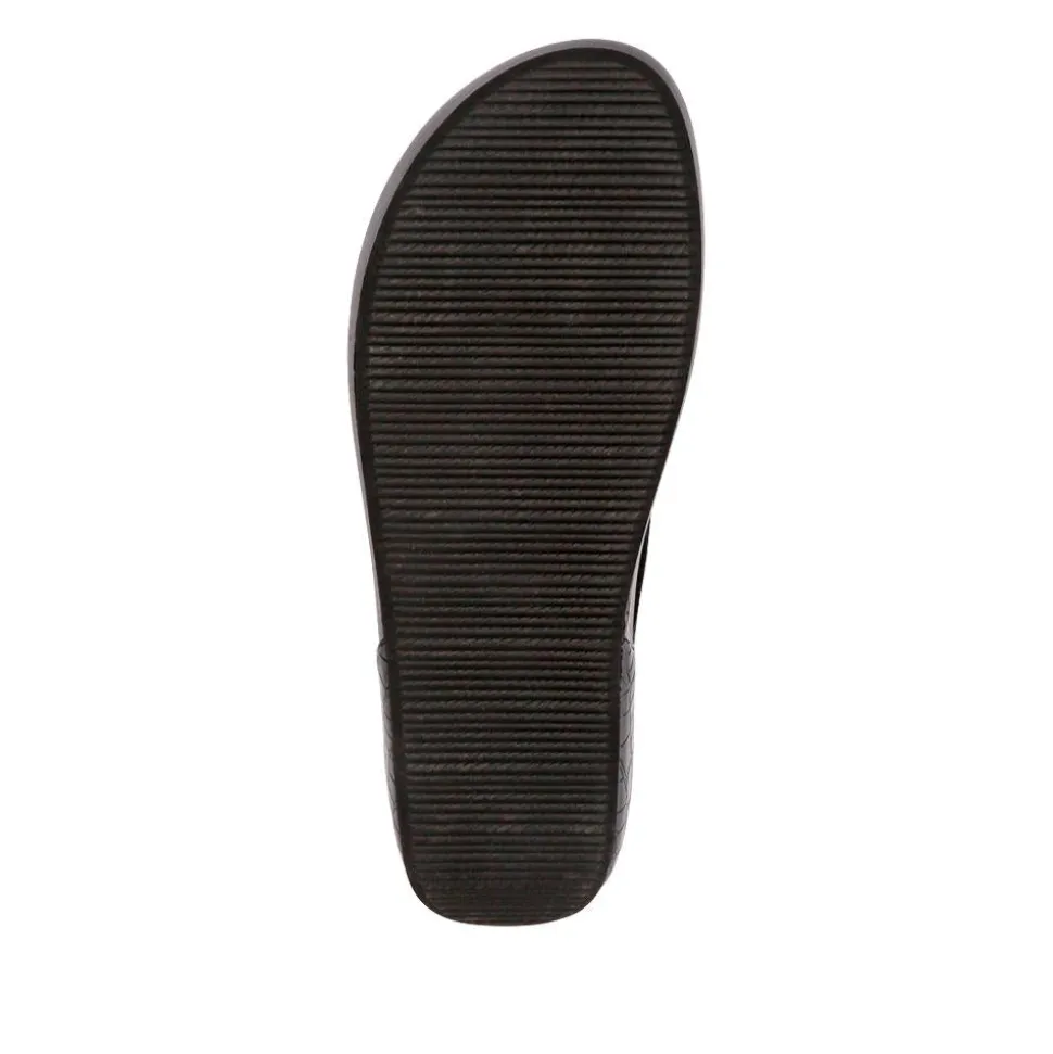 Metallic Toe Post Sandals - Black Croc