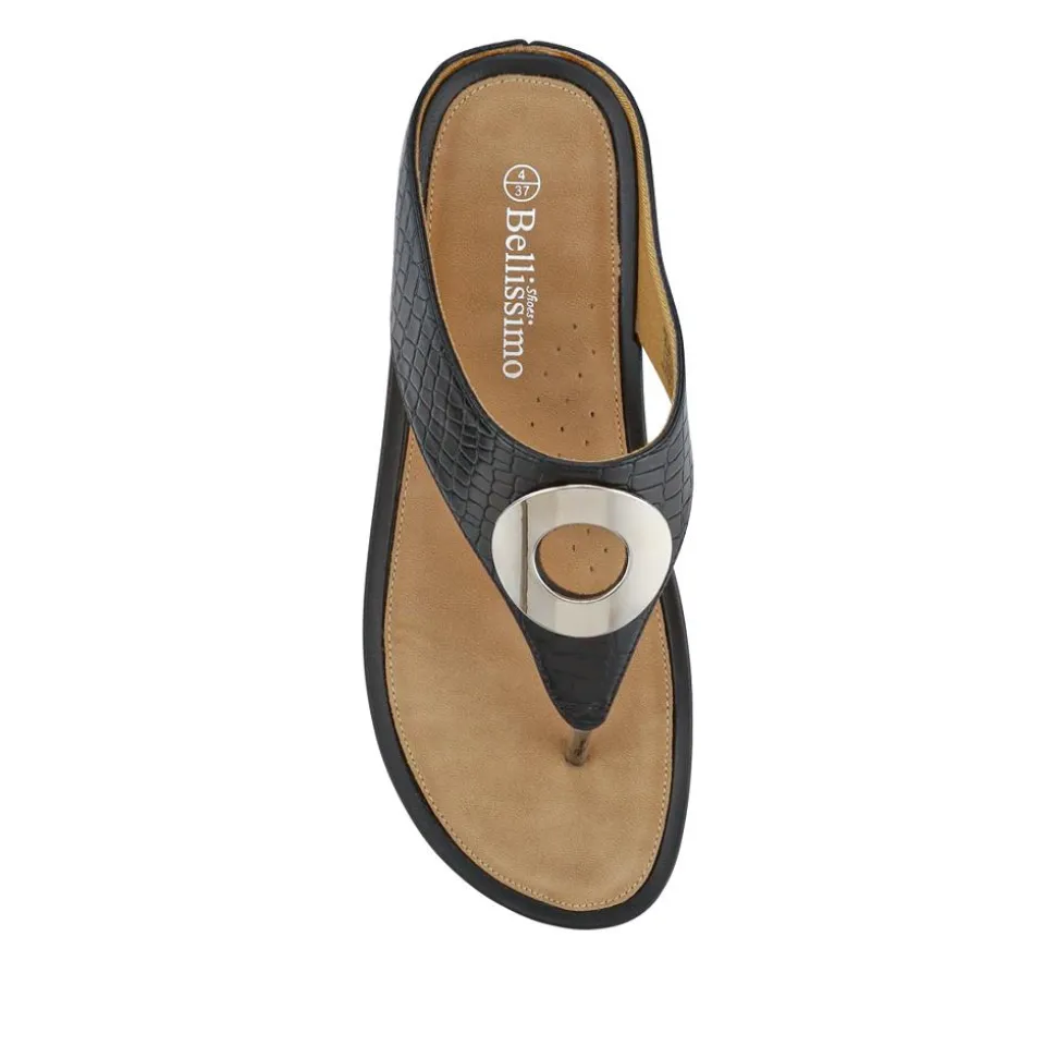 Metallic Toe Post Sandals - Black Croc