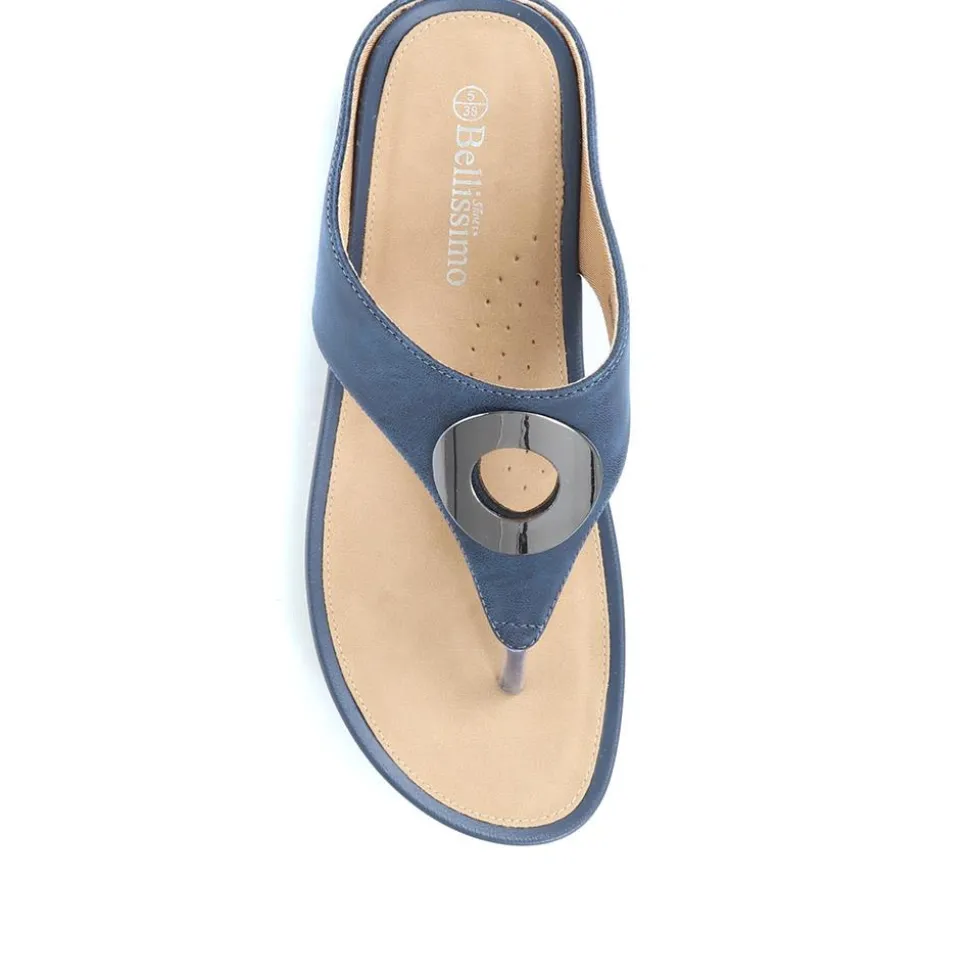 Metallic Toe Post Sandals - Navy