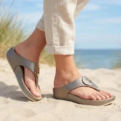 Metallic Toe Post Sandals - Pewter