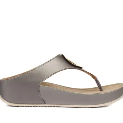 Metallic Toe Post Sandals - Pewter