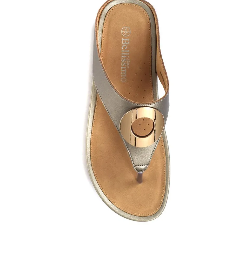 Metallic Toe Post Sandals - Pewter