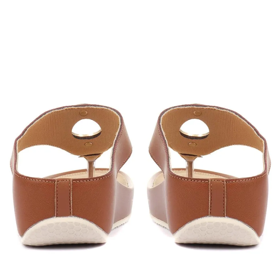 Metallic Toe Post Sandals - Tan