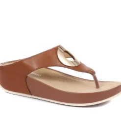 Metallic Toe Post Sandals - Tan
