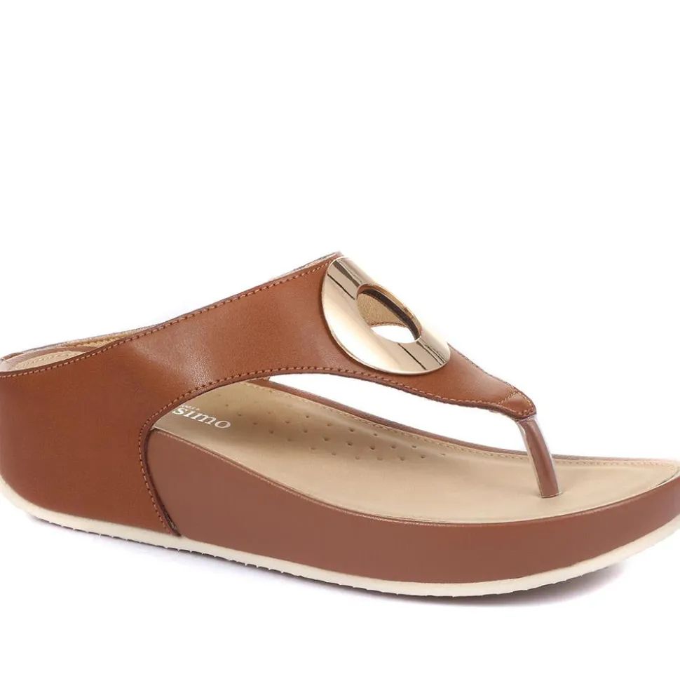 Metallic Toe Post Sandals - Tan