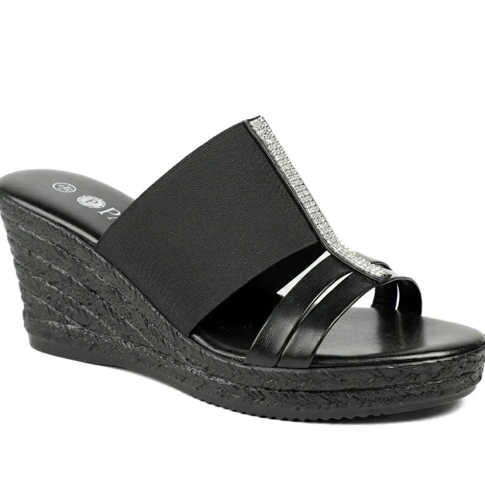 Metallic Wedge Espadrilles - Black