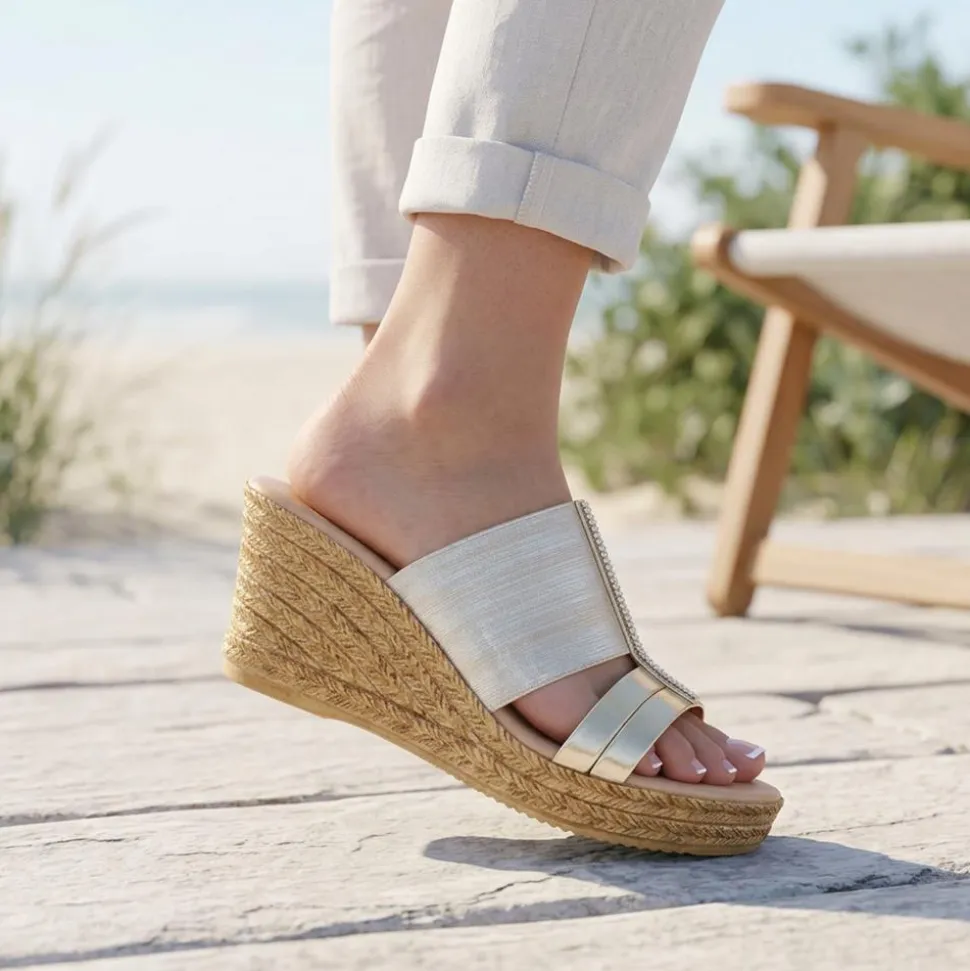 Metallic Wedge Espadrilles - Gold