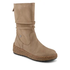Mid Calf Wedged Slouch Boots - Beige