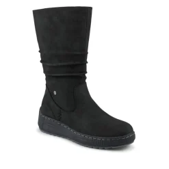 Mid Calf Wedged Slouch Boots - Black