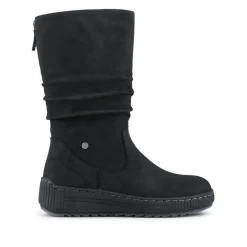 Mid Calf Wedged Slouch Boots - Black