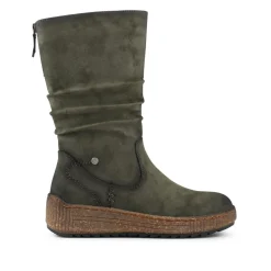 Mid Calf Wedged Slouch Boots - Olive