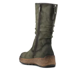 Mid Calf Wedged Slouch Boots - Olive