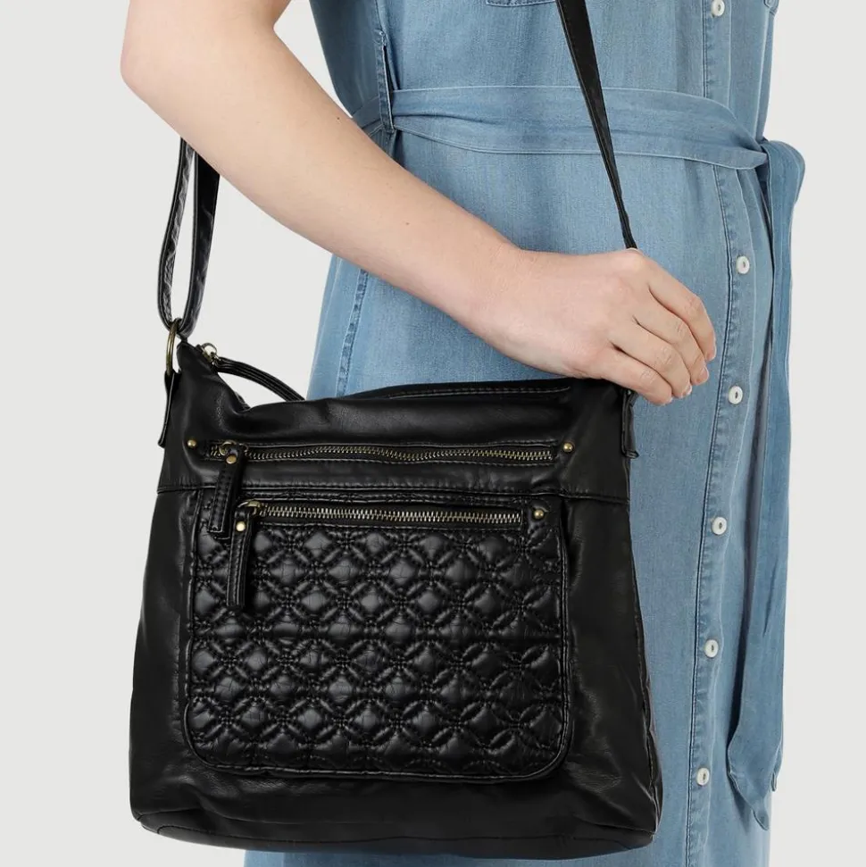 Multi-Zip Cross-Body Bag - Black