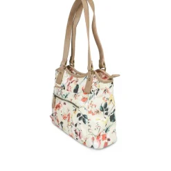 Multi Zip Floral Shoulder Bag - BEIGE FLORAL