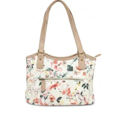 Multi Zip Floral Shoulder Bag - BEIGE FLORAL