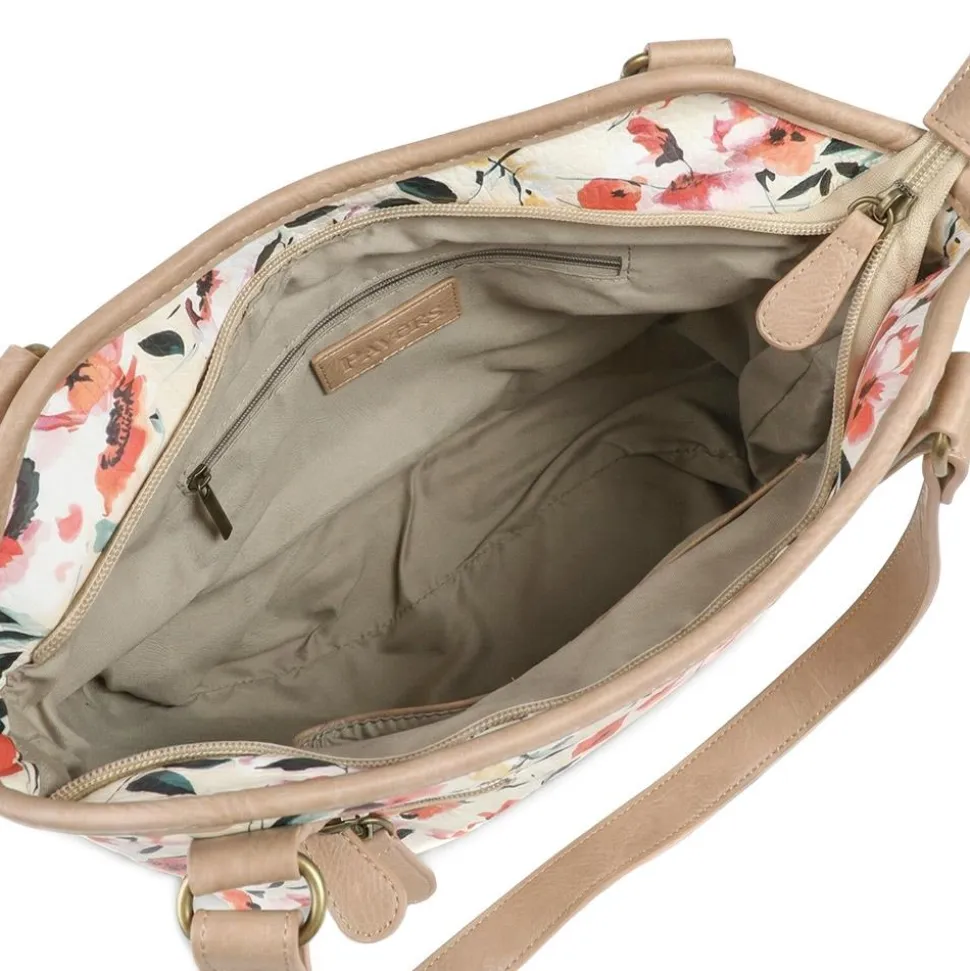 Multi Zip Floral Shoulder Bag - BEIGE FLORAL