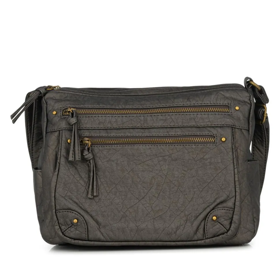 Multi Zip Pocket Crossbody Bag - Charcoal
