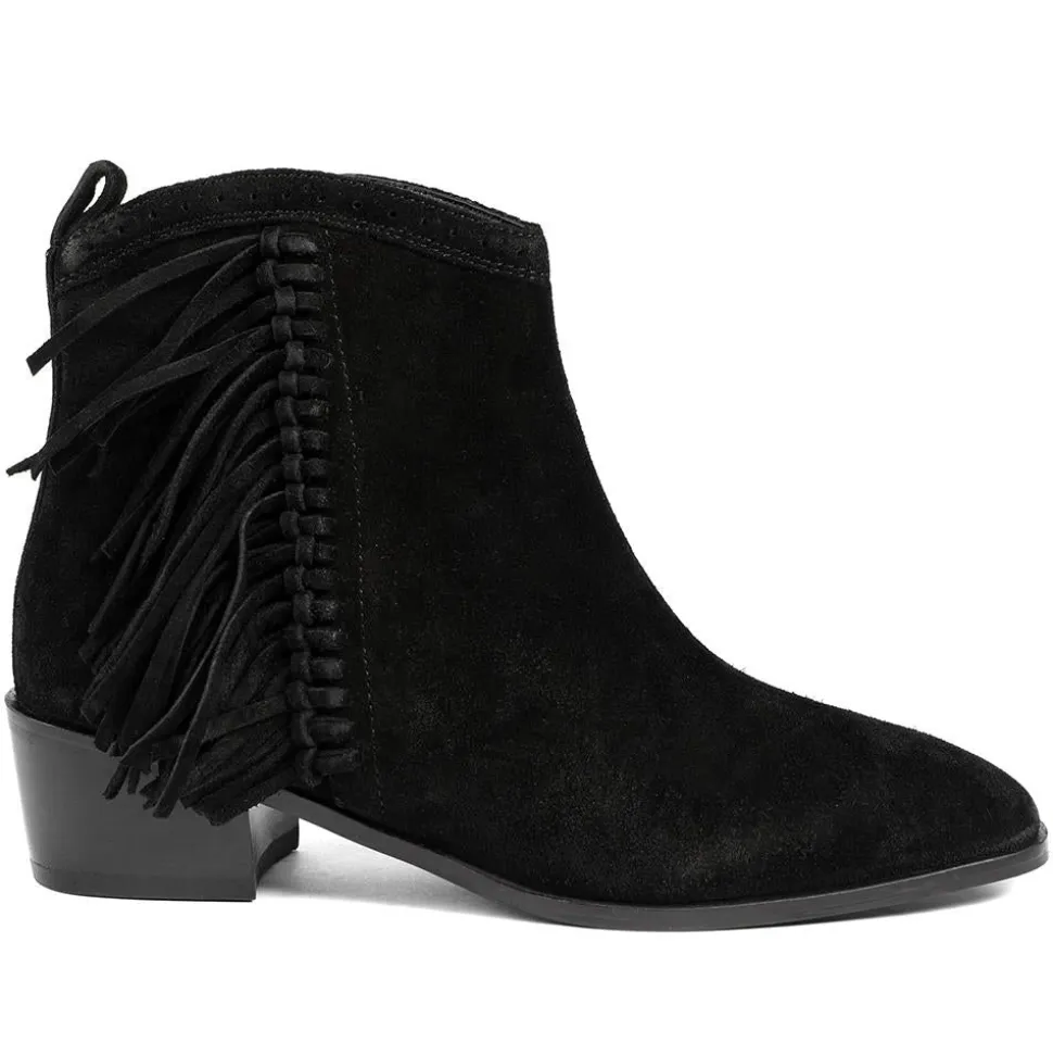 Naimh Tassel Leather Ankle Boots - Black Suede