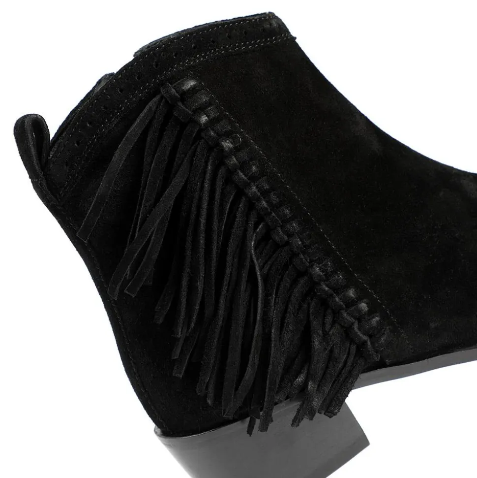 Naimh Tassel Leather Ankle Boots - Black Suede