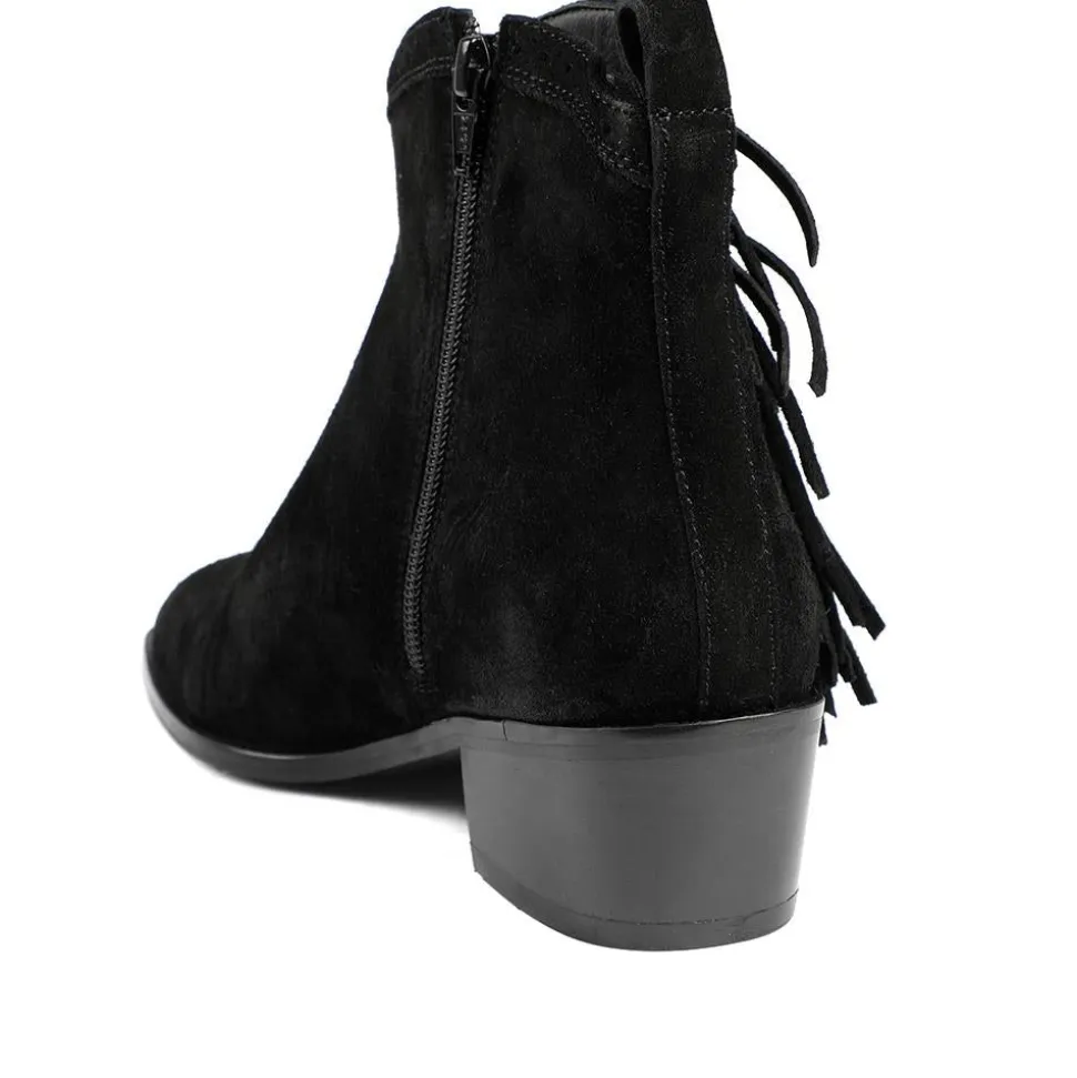 Naimh Tassel Leather Ankle Boots - Black Suede