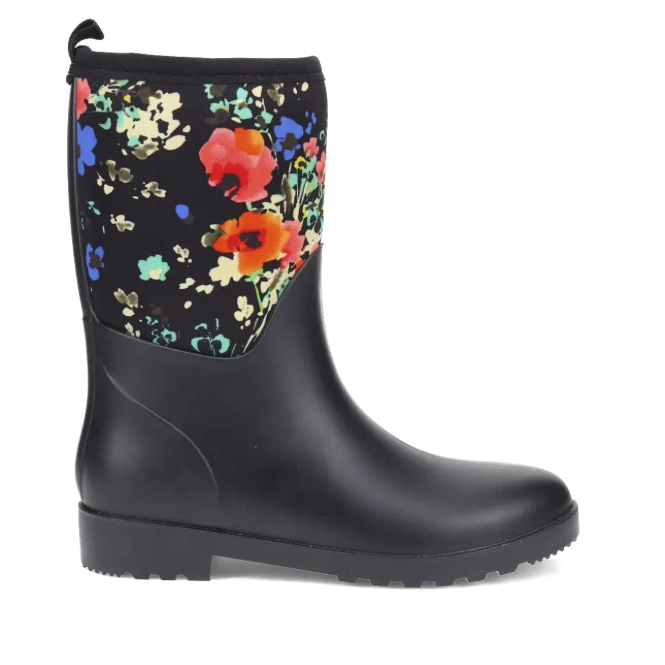 Neoprene Wellington Boots - Black Floral