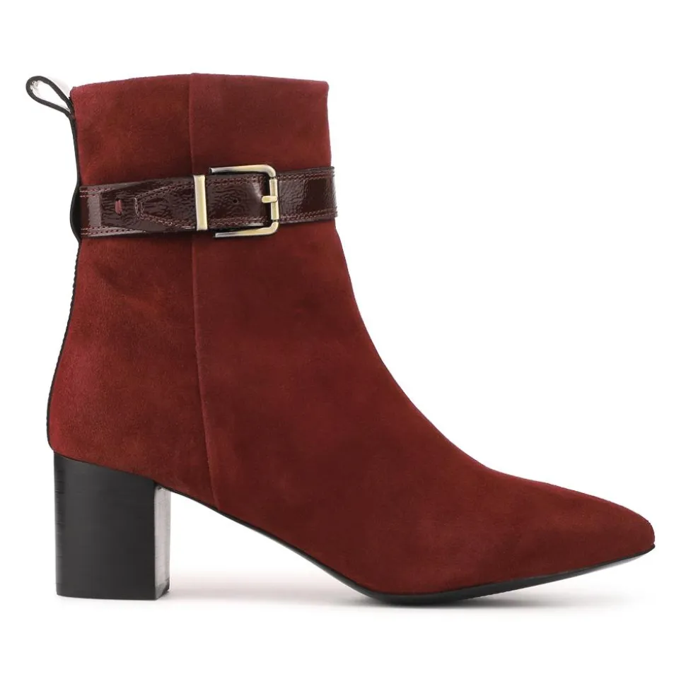 Nia Leather Buckle-Fasten Boots - Dark Red Suede